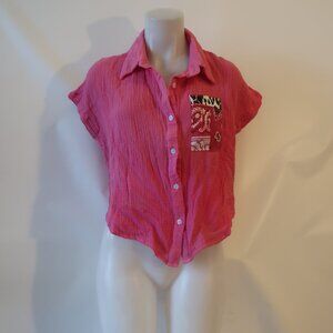 NWT Womens Romi Basha Rose Pink "Michelle" Leopard Paisley Button Down Shirt XS*